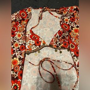Her’s matching set Orange chained top and cover up